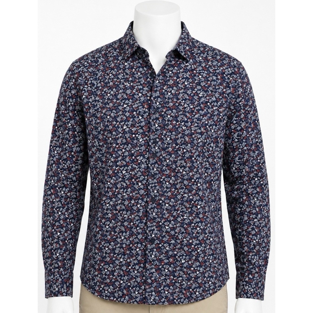 MBX Premium Men's Long Sleeve Floral Shirt Jacket XL XLarge Button Down Blue